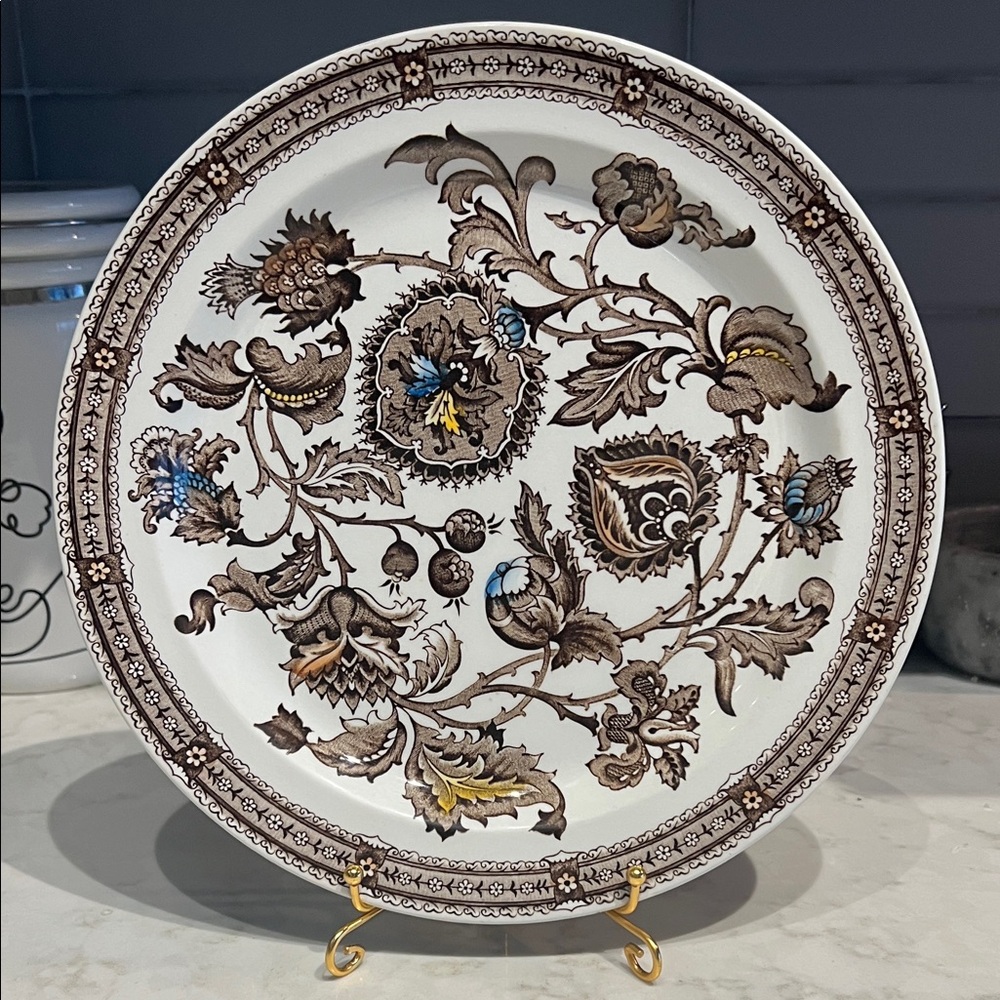 Vintage Ridgway Floral Ironstone Plate - Brown and Blue
